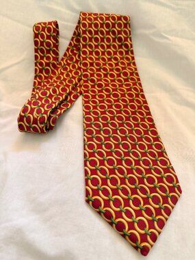 Brooks Brothers Vintage Red & Gold/Green Circle Link Pattern Silk Tie
